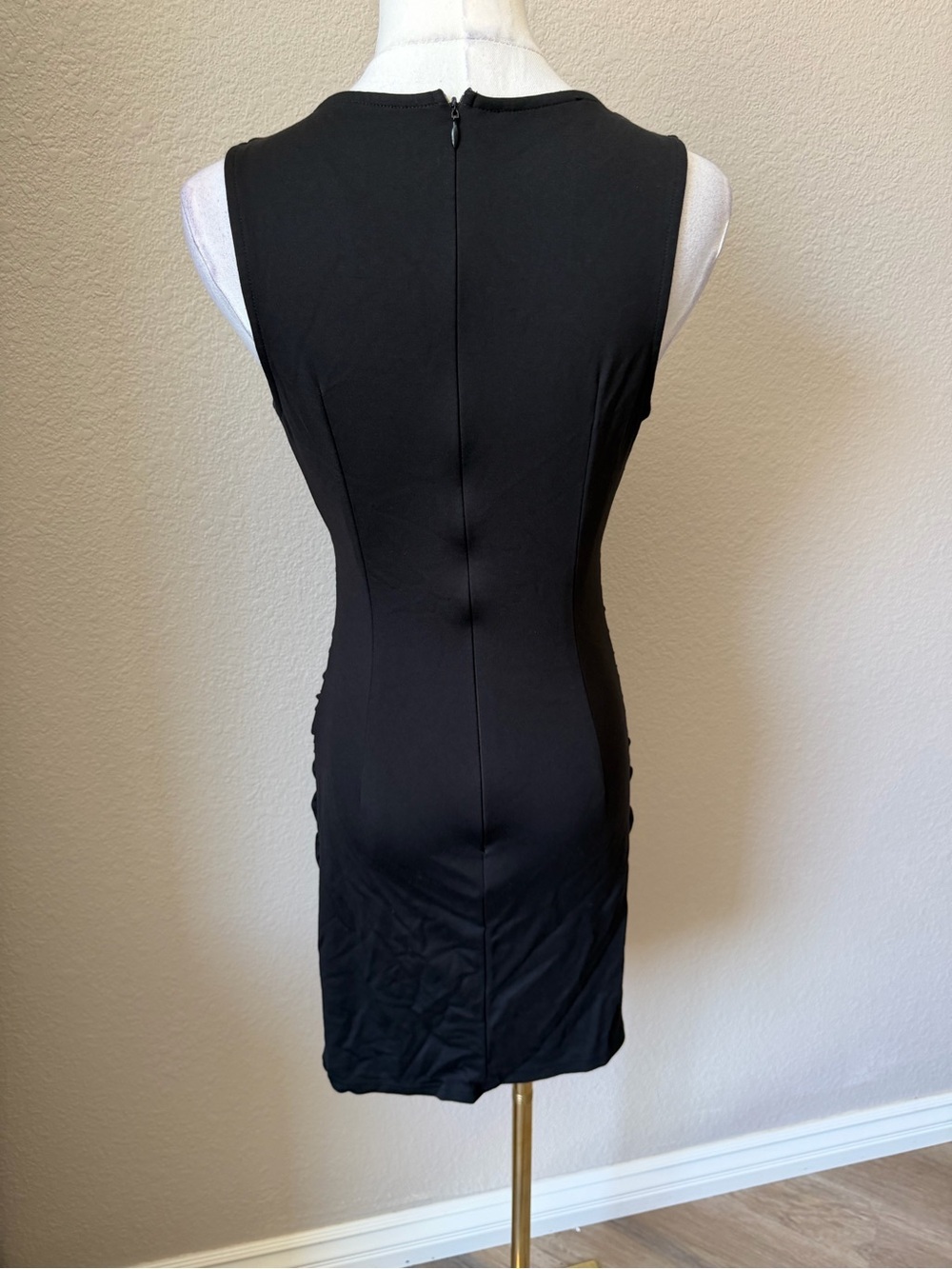 NWOT Classic Black V-Neck Ruched Mini Dress, Small - Picture 6 of 8